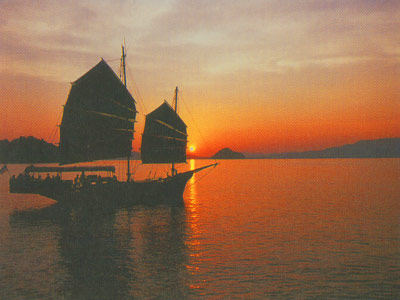 Phang Nga Bay sunset in a sail boat